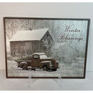 Tempered Glass Cutting Board, 12 by 16 Inches Vintage Truck Winter Blessings